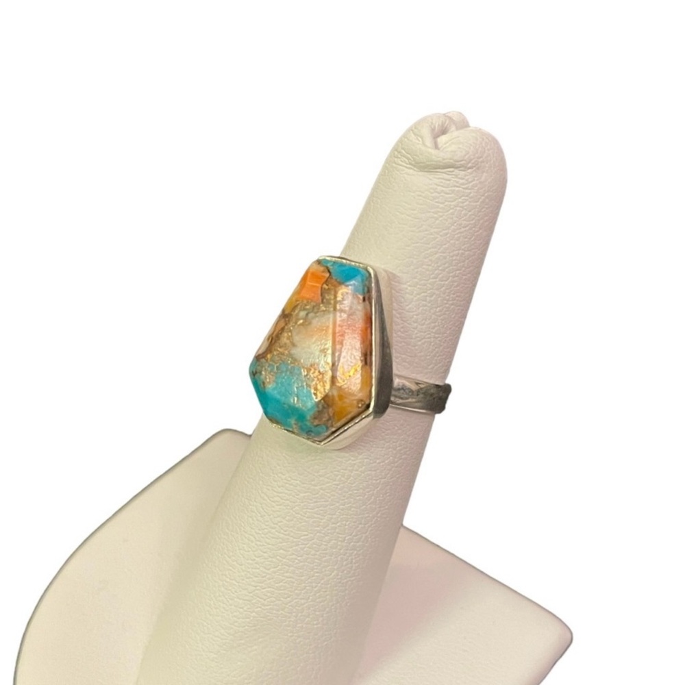 Spiny Oyster Turquoise Solid Sterling Silver Ring Size 5 925